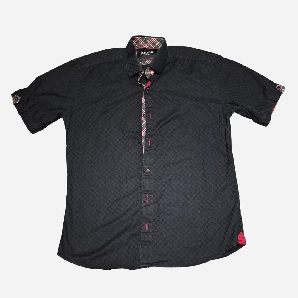 Maceoo Black and Red Jacquard Button Down Shirt